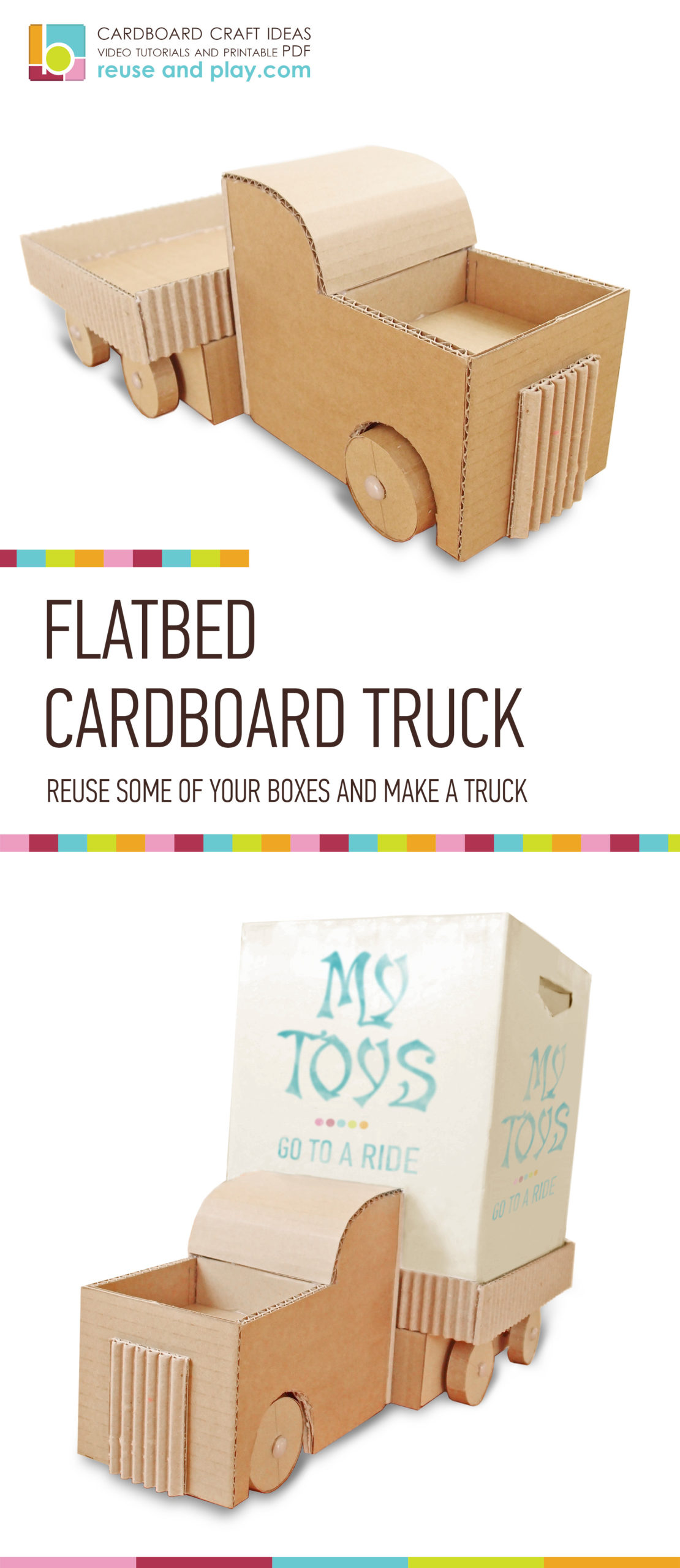 Cardboard Truck DIY Toy Car Organizer Printable PDF Pattern