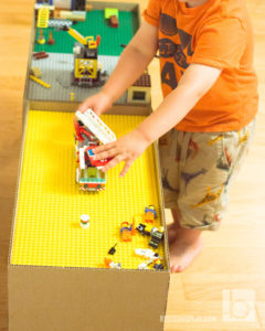 Building block table with firetruck