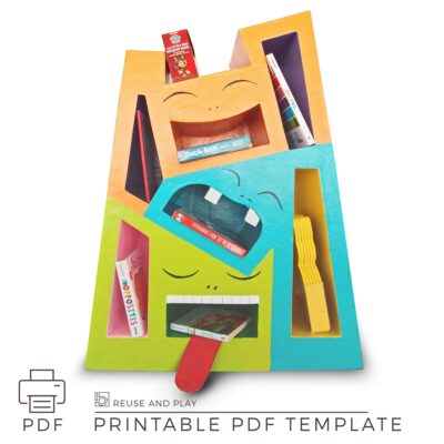 DIY Kids bookshelf Crazy Rabbits from cardboard Templates and Tutorial