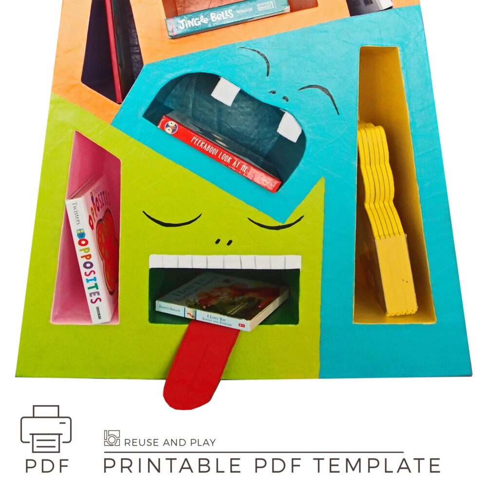 DIY Kids bookshelf Crazy Rabbits from cardboard Templates and Tutorial