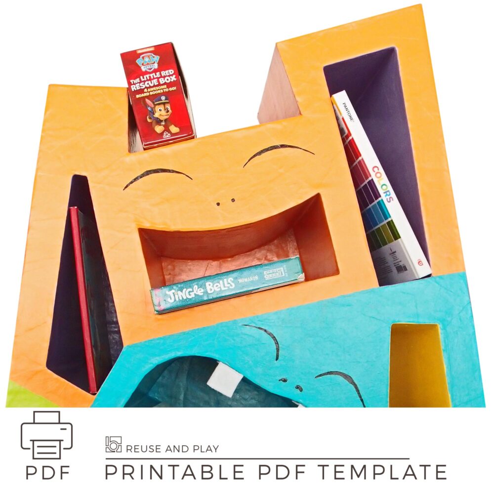 DIY Kids bookshelf Crazy Rabbits from cardboard Templates and Tutorial