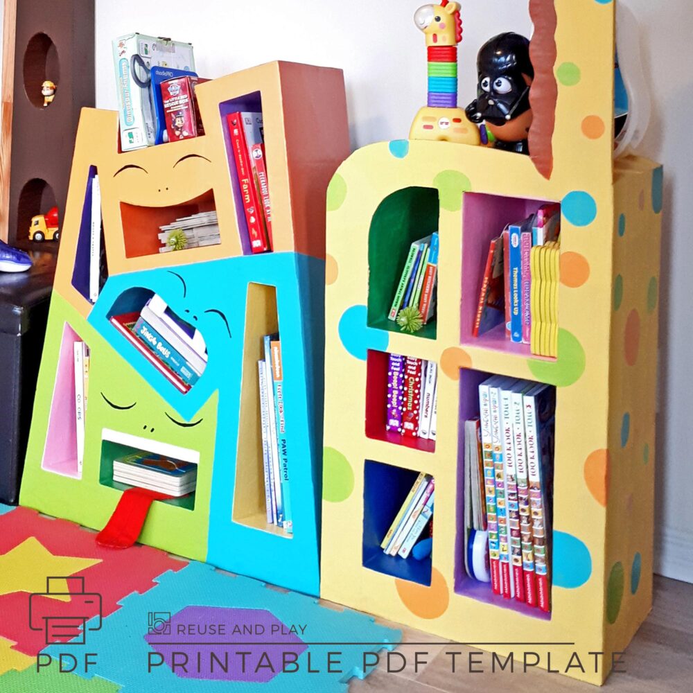 DIY Kids bookshelf Crazy Rabbits from cardboard Templates and Tutorial