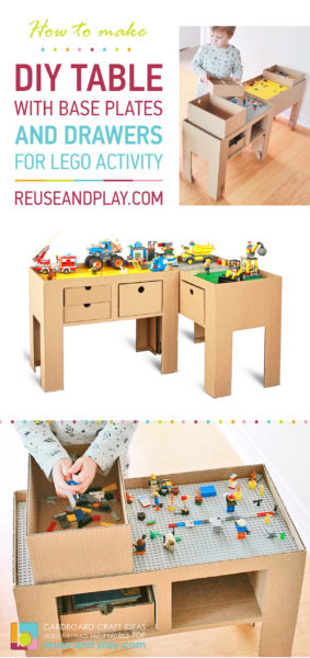 Cardboard furniture. Building block table. Lego activity