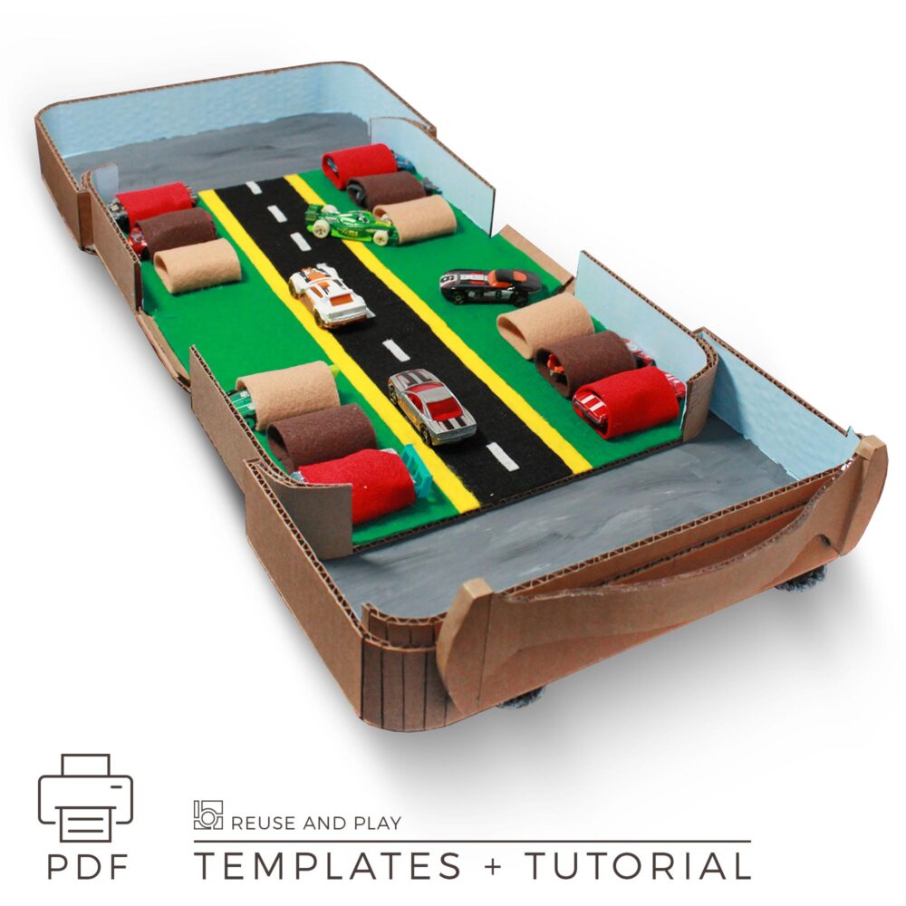 Toy car storage with a parking templates and tutorial