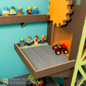 Toy Car Display Garage with minifigures shelf