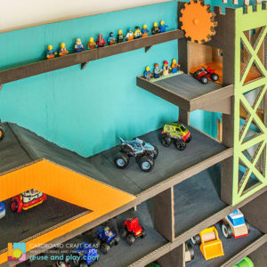 Toy Car Display Garage plus mini figures shelf