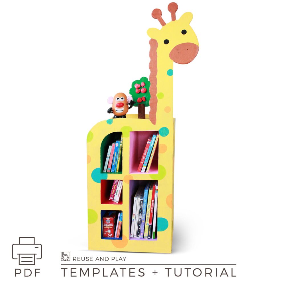DIY Kids bookshelf Giraffe from cardboard Templates and Tutorial