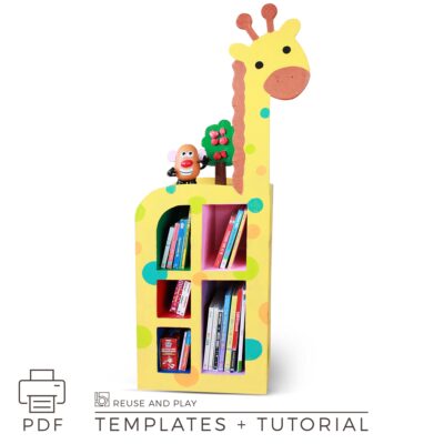 DIY Kids bookshelf Giraffe from cardboard Templates and Tutorial
