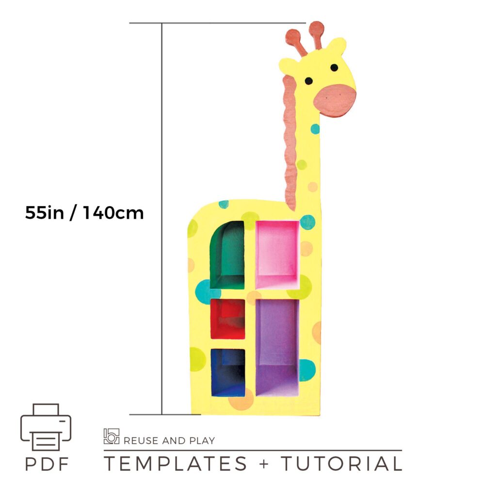 DIY Kids bookshelf Giraffe from cardboard Templates and Tutorial