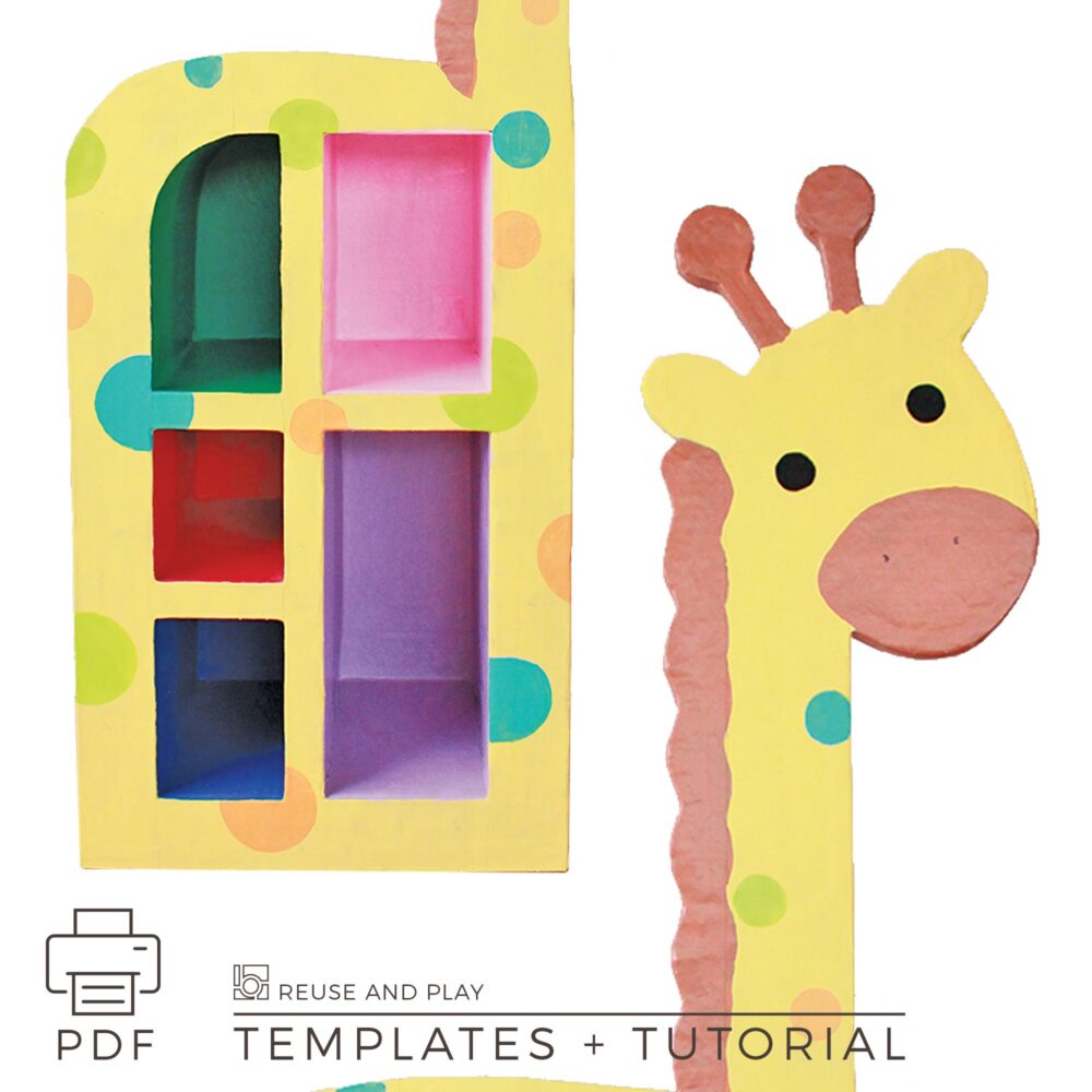 DIY Kids bookshelf Giraffe from cardboard Templates and Tutorial