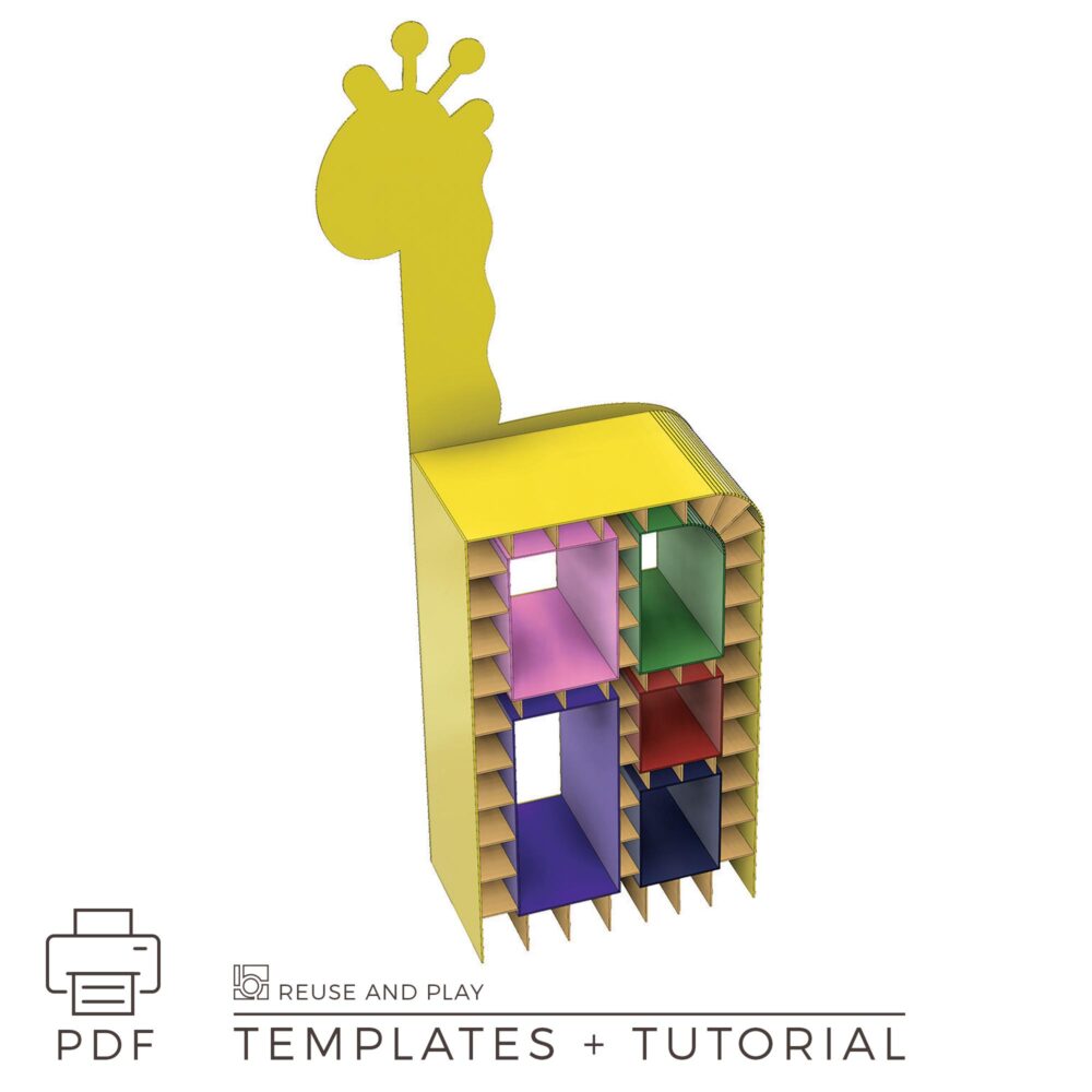 DIY Kids bookshelf Giraffe from cardboard Templates and Tutorial