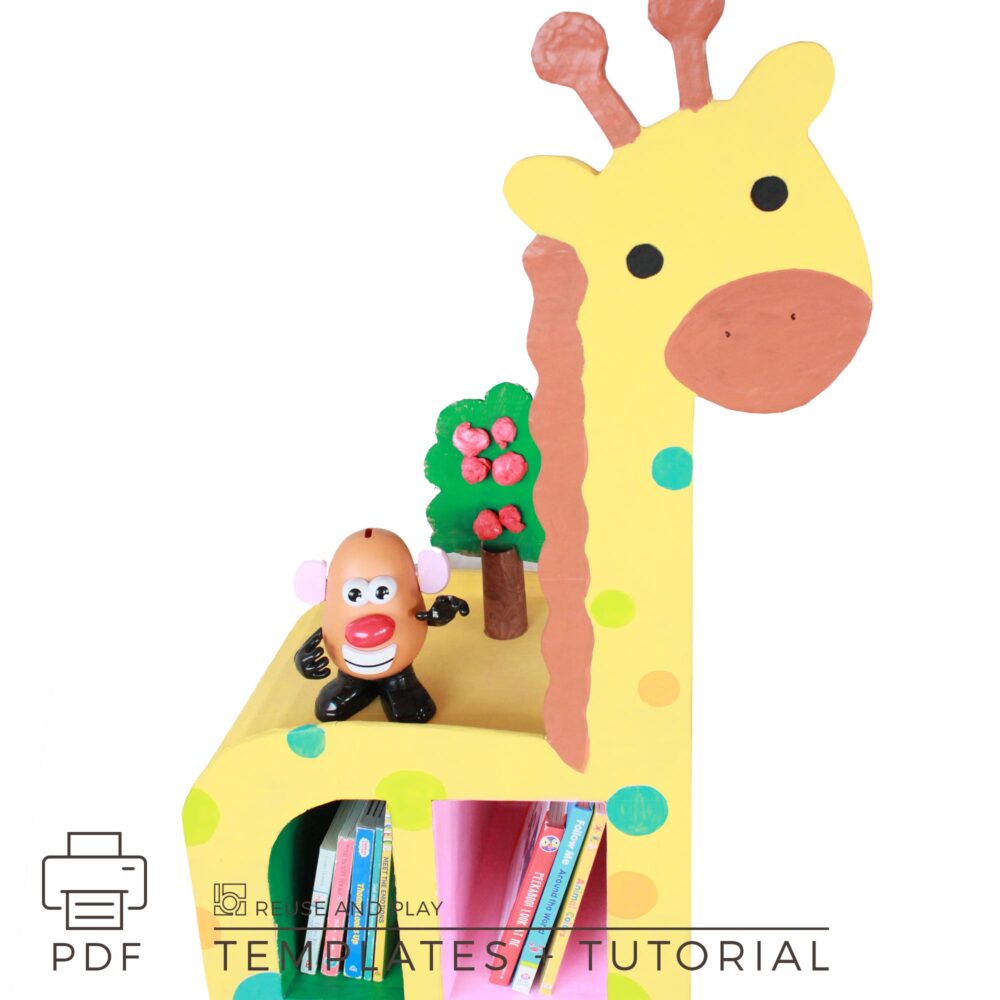 DIY Kids bookshelf Giraffe from cardboard Templates and Tutorial