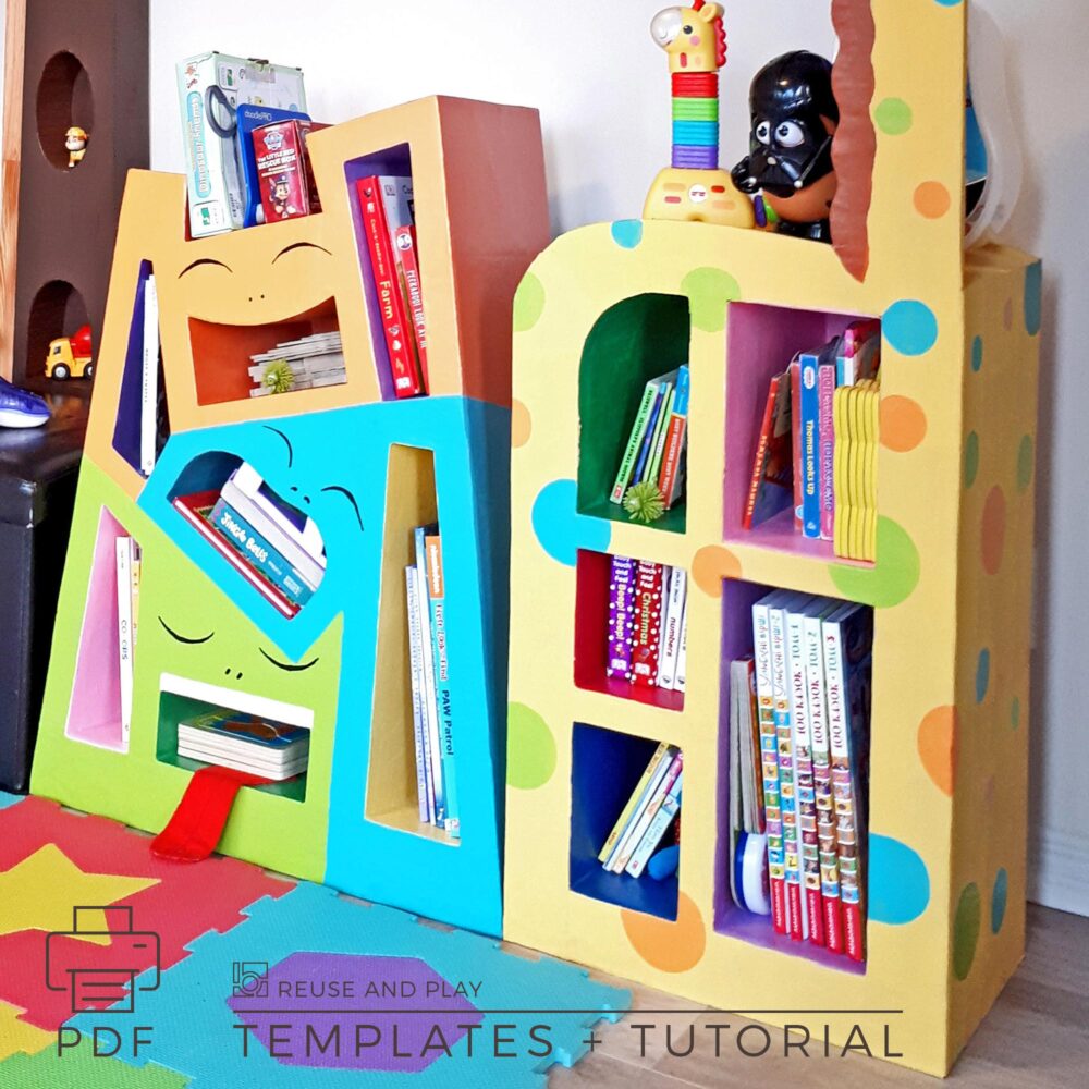 DIY Kids bookshelf Giraffe from cardboard Templates and Tutorial
