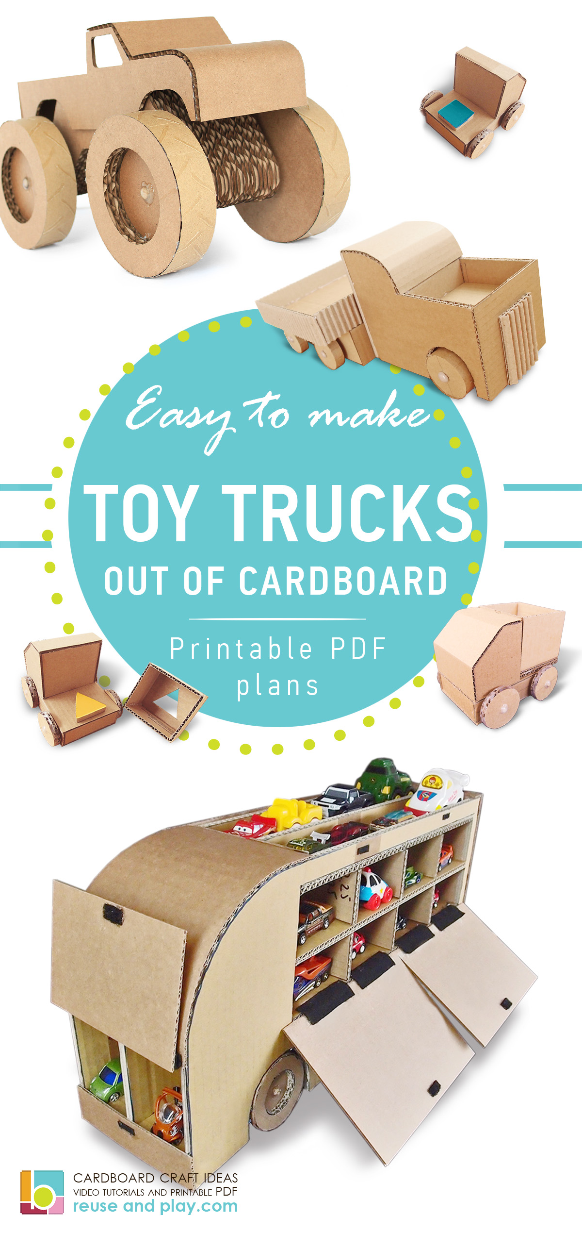 Truck out of cardboard with patterns and tutorials > Reuse and Play