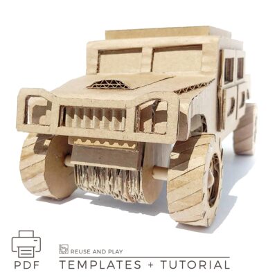 cardboard Hamvee-style truck with easy-to-follow instructions and printable templates