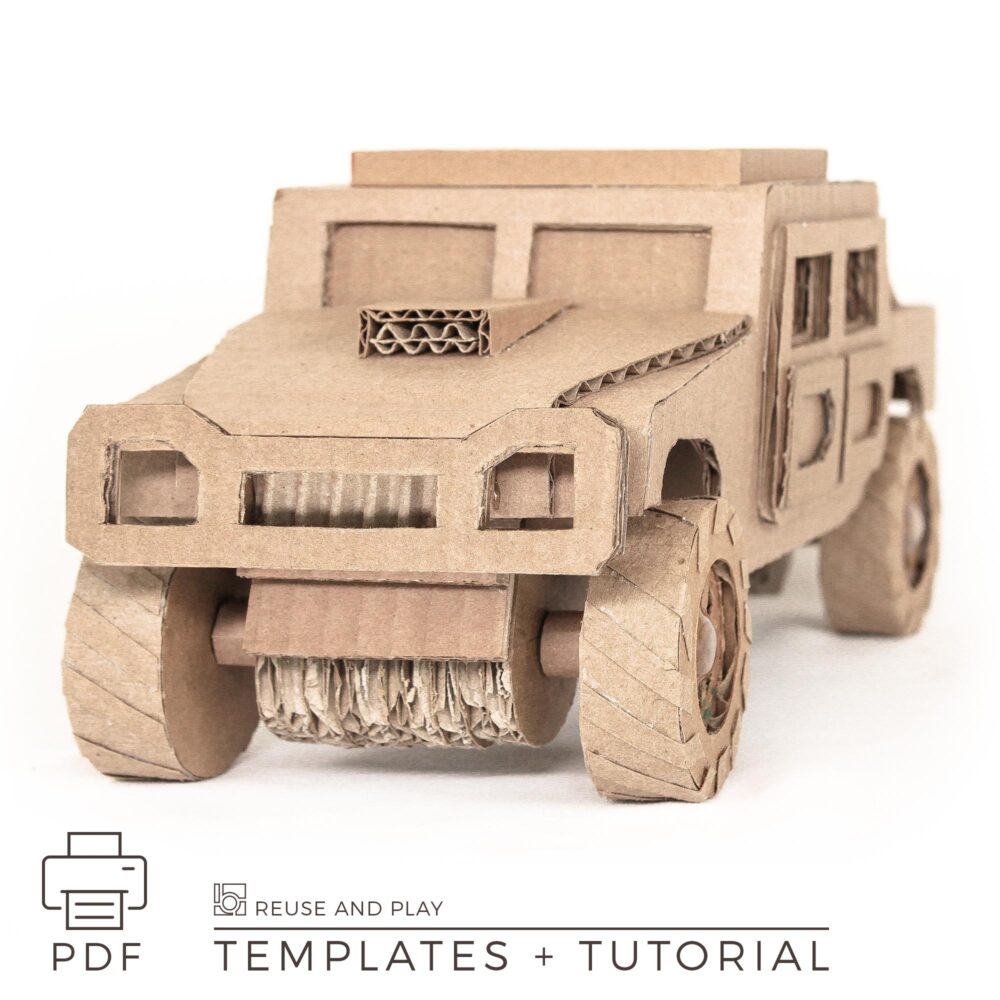 cardboard Hamvee-style truck with easy-to-follow instructions and printable templates