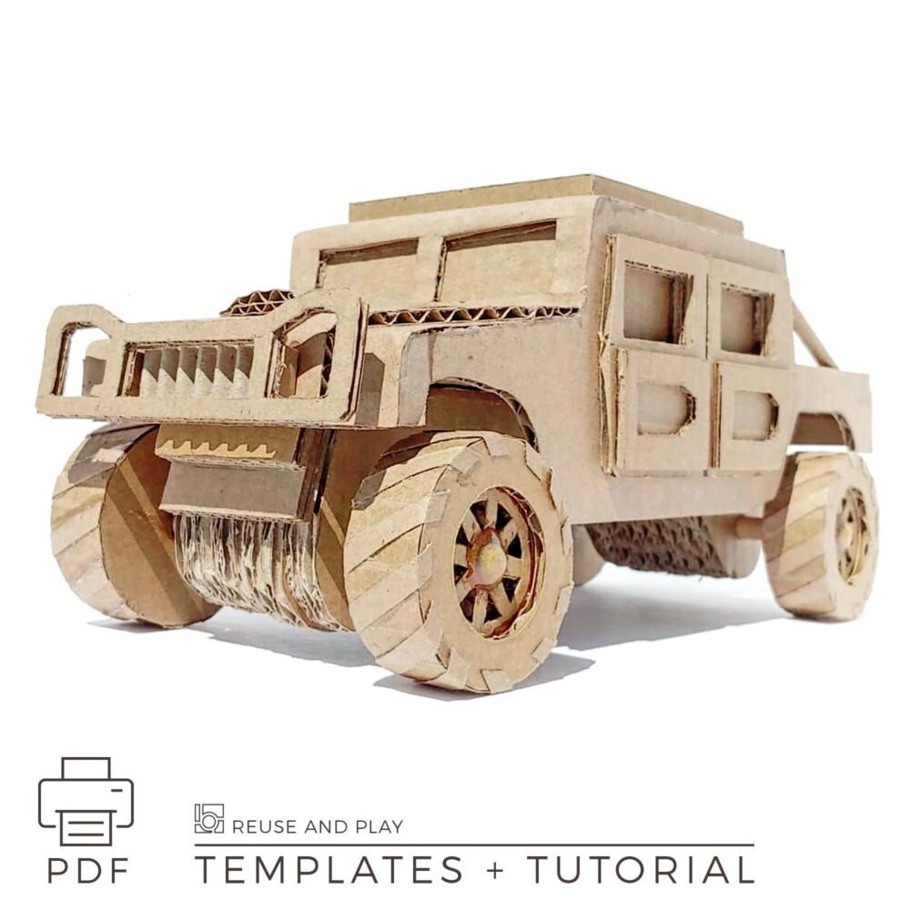 cardboard Hamvee-style truck with easy-to-follow instructions and printable templates