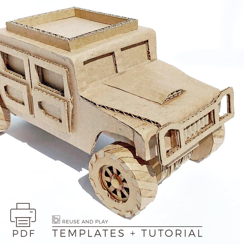 cardboard Hamvee-style truck with easy-to-follow instructions and printable templates