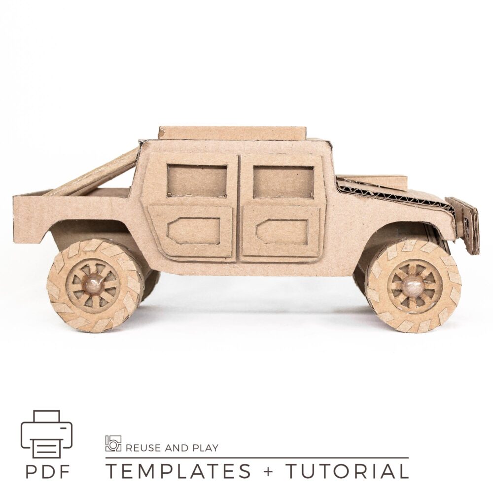 cardboard Hamvee-style truck with easy-to-follow instructions and printable templates
