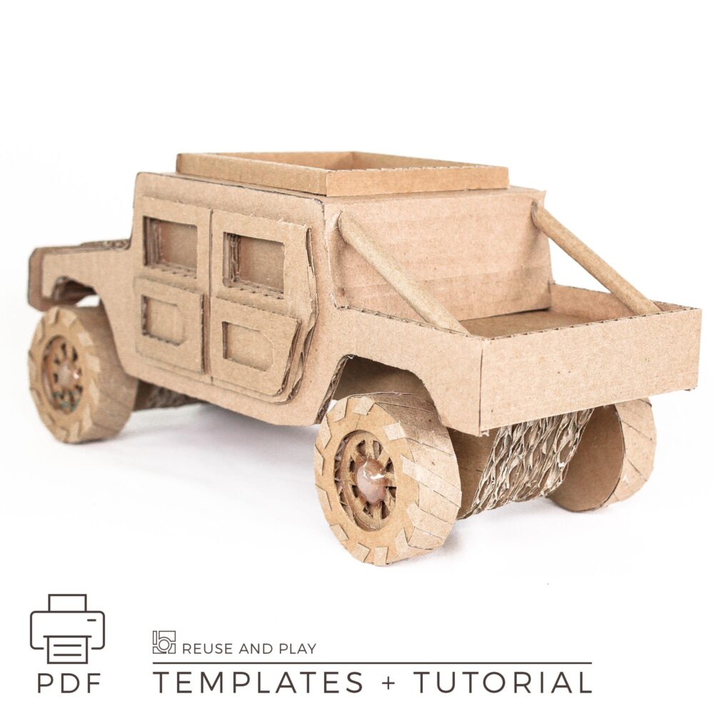 cardboard Hamvee-style truck with easy-to-follow instructions and printable templates