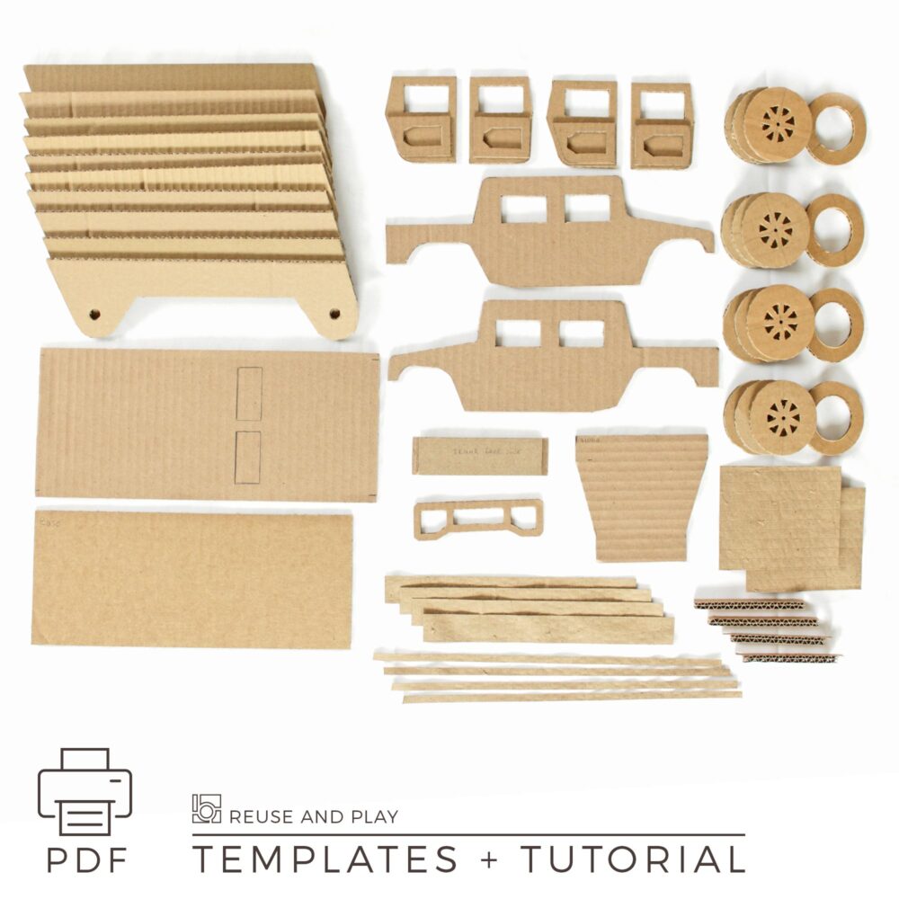 cardboard Hamvee-style truck with easy-to-follow instructions and printable templates