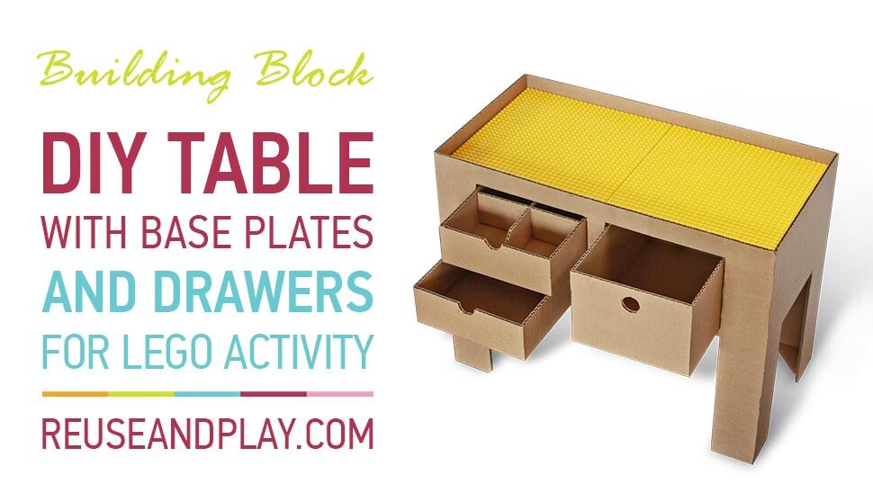 Toy Brick Organizer table with drawers out of cardboard