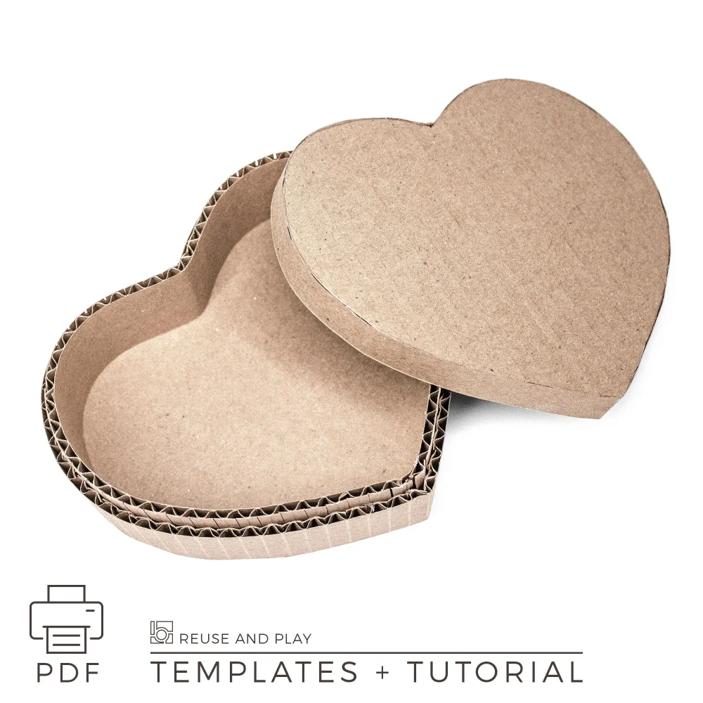 heart shaped cardboard box with lid DIY template finished box