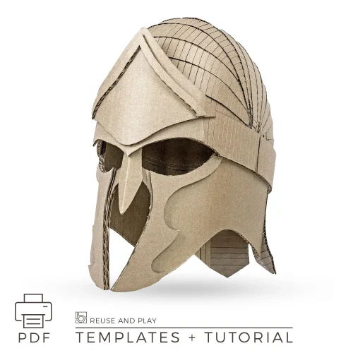 Cardboard knight helmet template in Corinthian style for DIY cosplay build