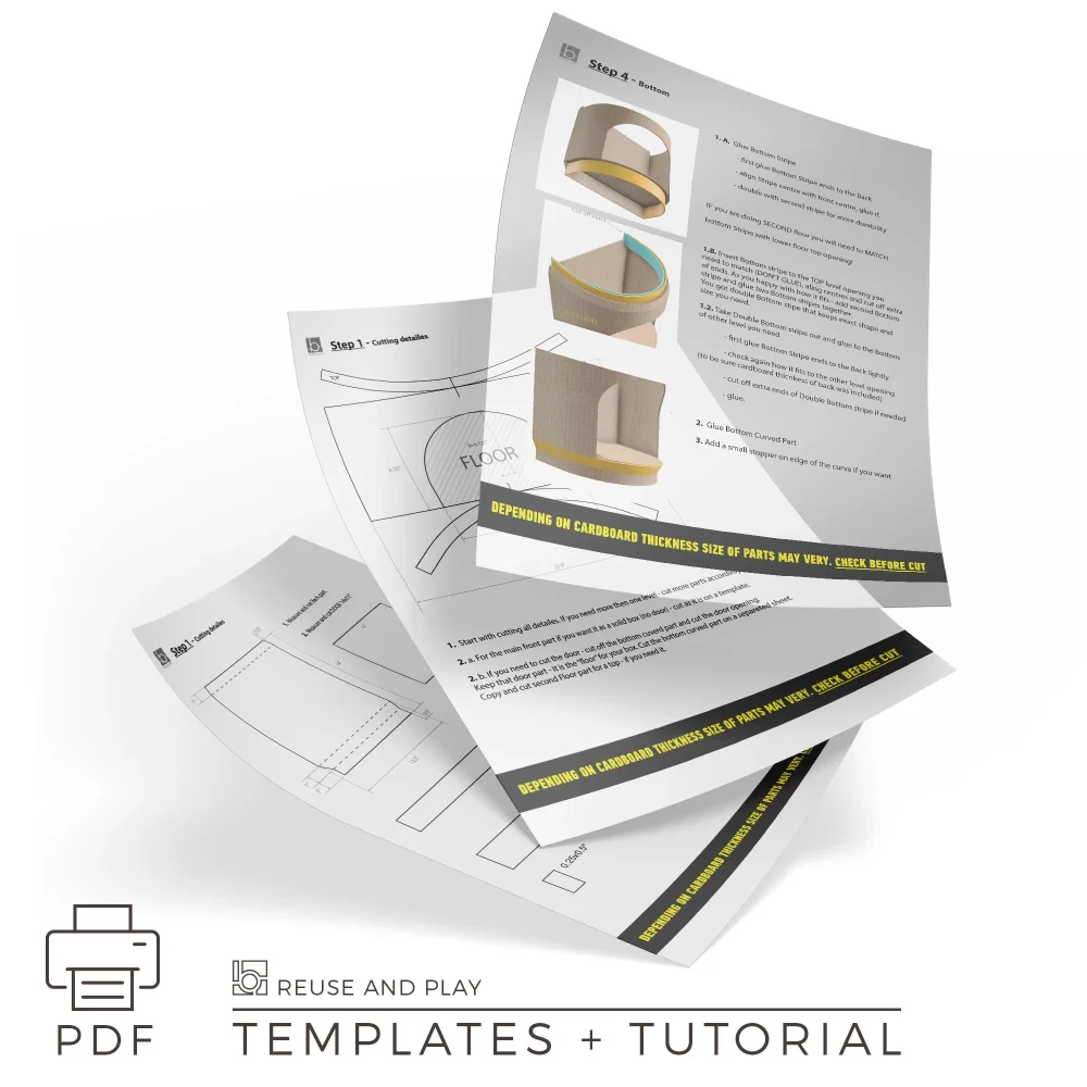 Printable PDF template and instructions for cardboard playset toy storage box