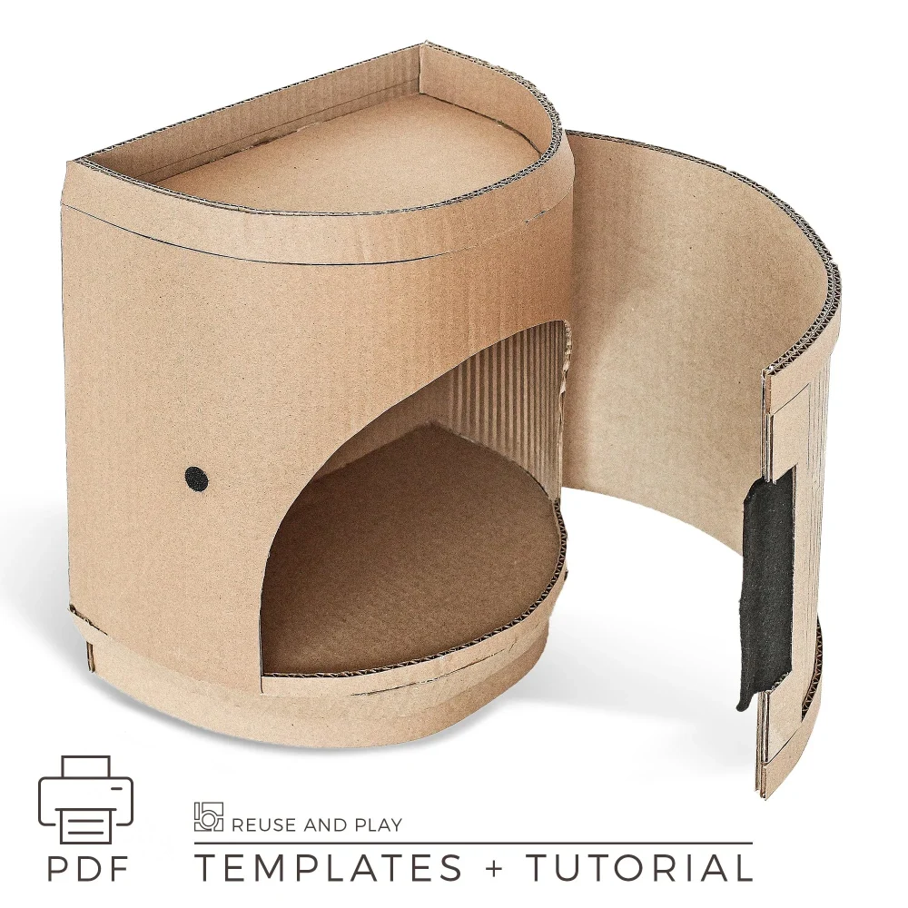 Cardboard toy storage box with opening door DIY playset template