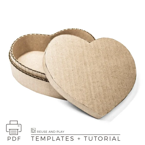 cardboard heart box with lid open showing inside structure