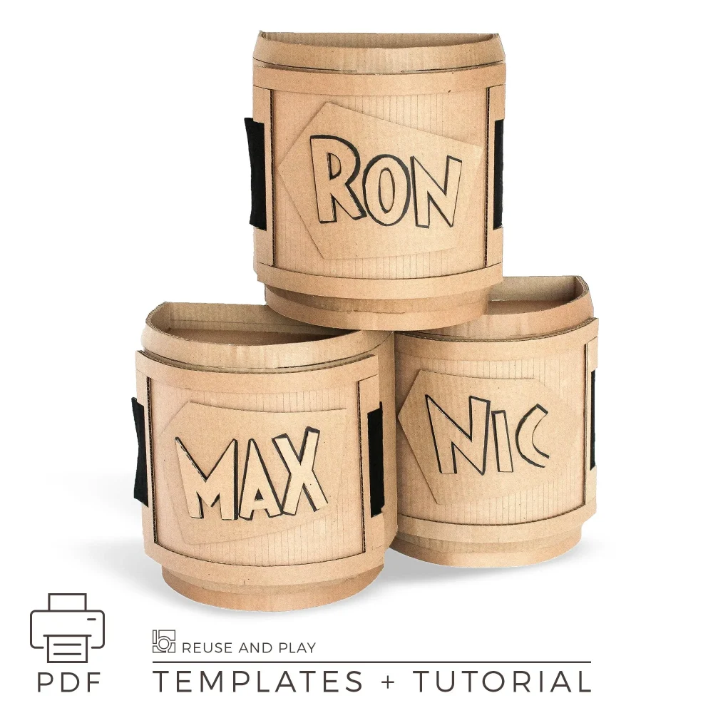 Personalized cardboard toy storage box with custom name DIY template