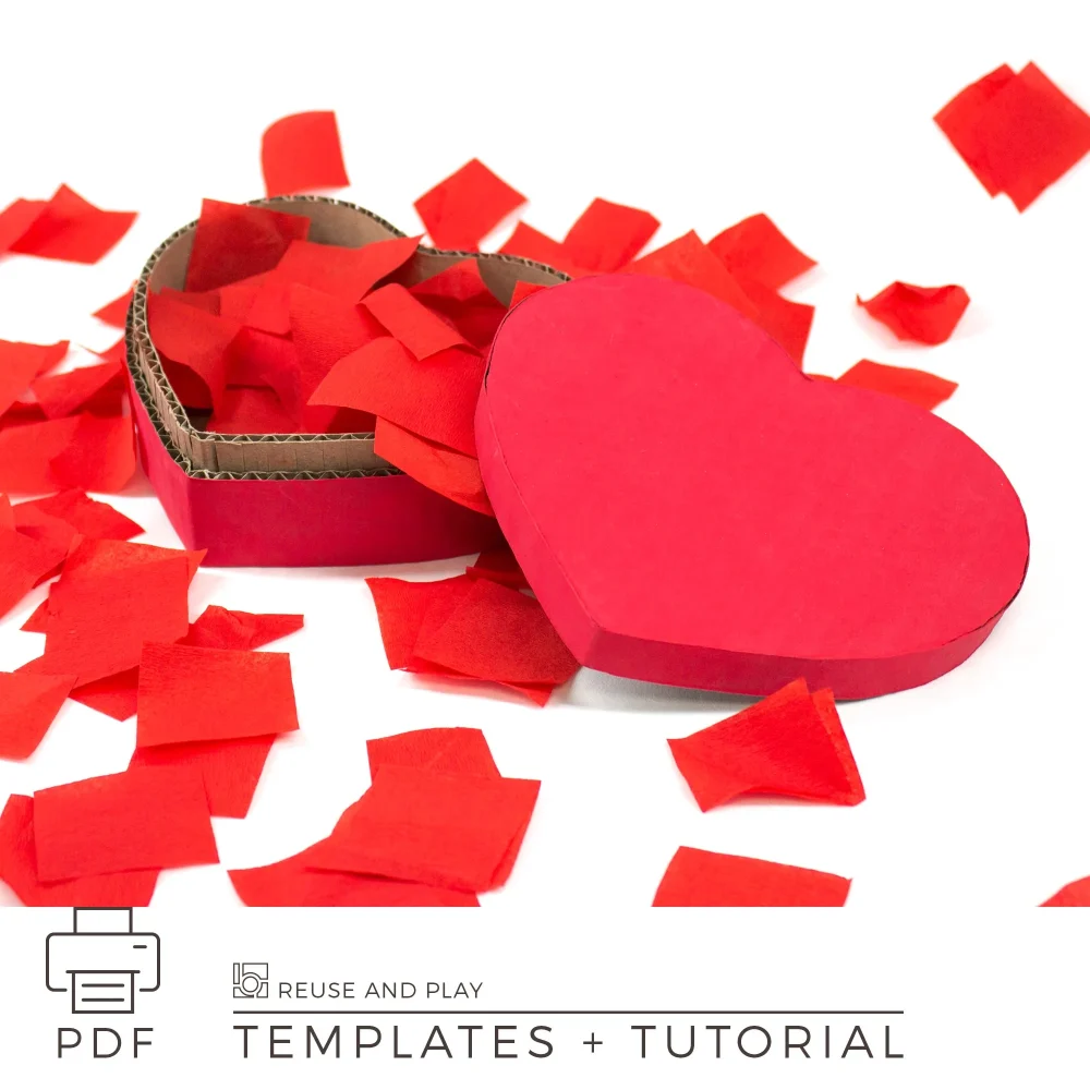 heart shaped box with red paper confetti decoration DIY idea