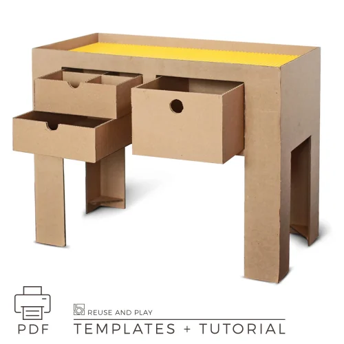 cardboard building block table template with drawers and storage compartments